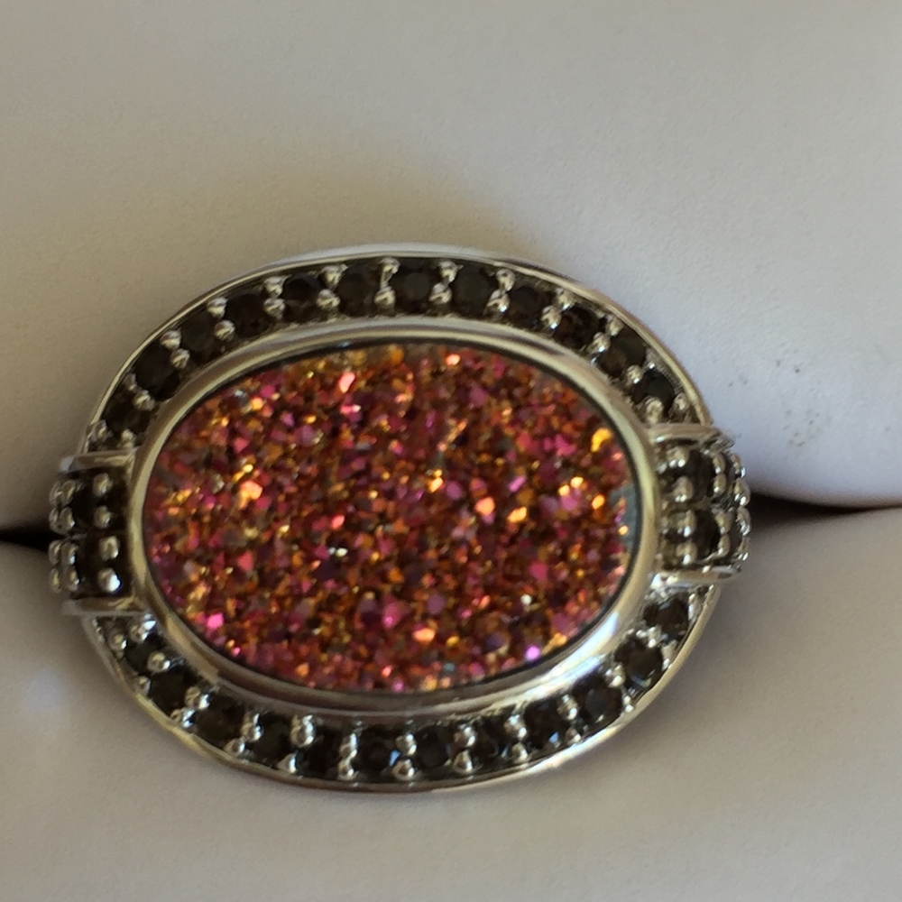 NEW! Pink Druzy w/garnet stones in 9.25 Silver